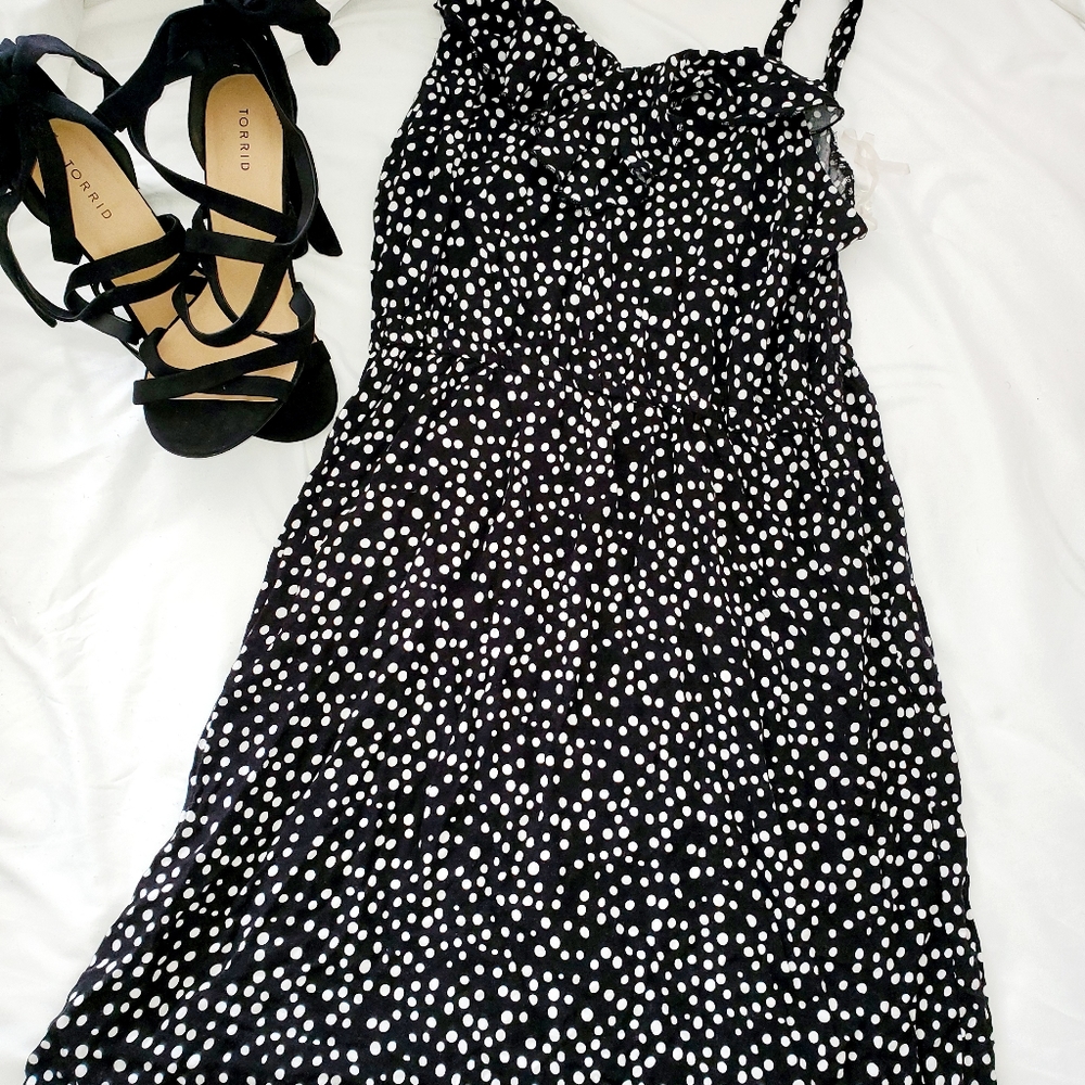 Mini black and white polka dot dress